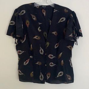 Black Madewell silk blouse with buttons up the front